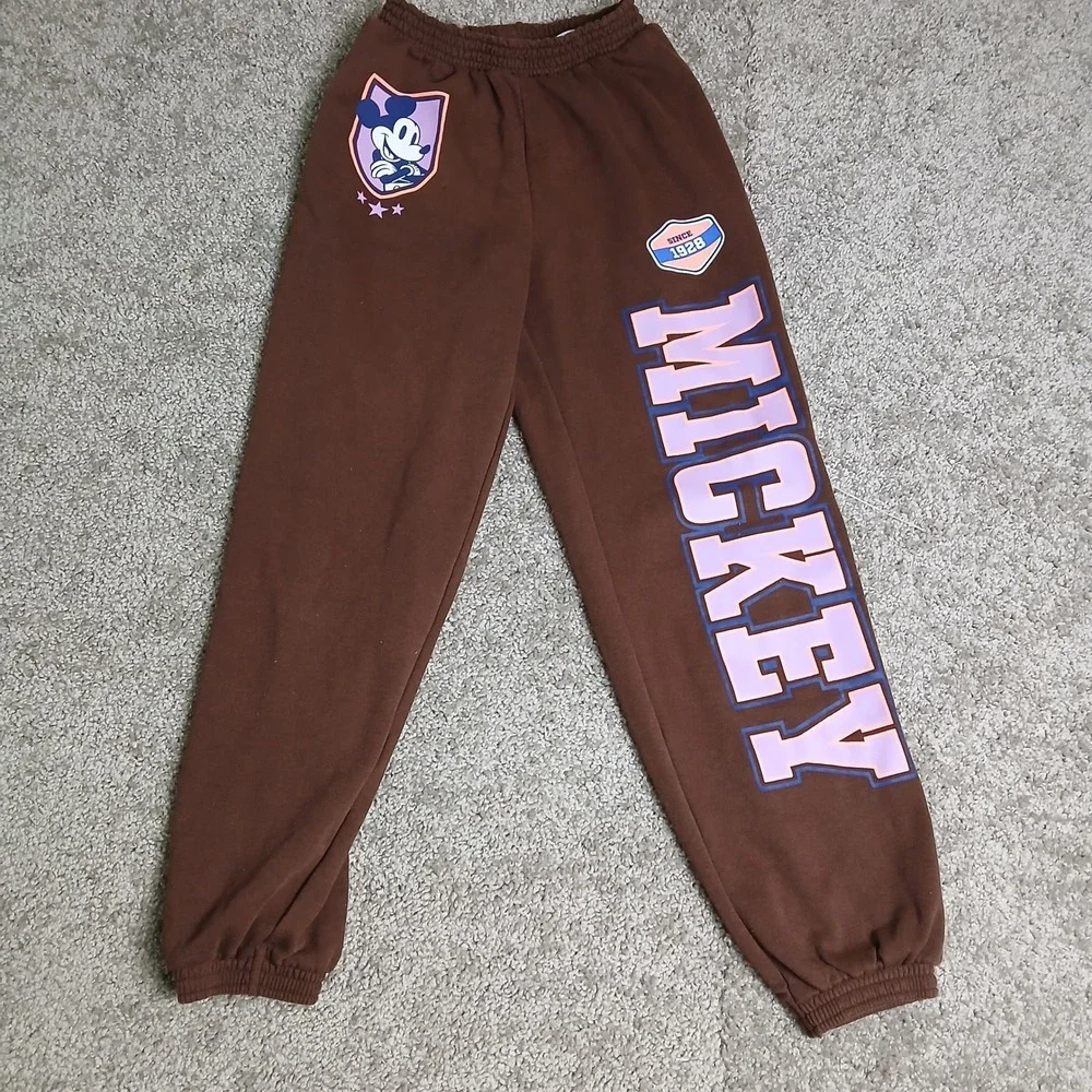 HM Disney Mickey Mouse Joggers Brown Varsity Graphic Sweatpants Kids 11-12Y